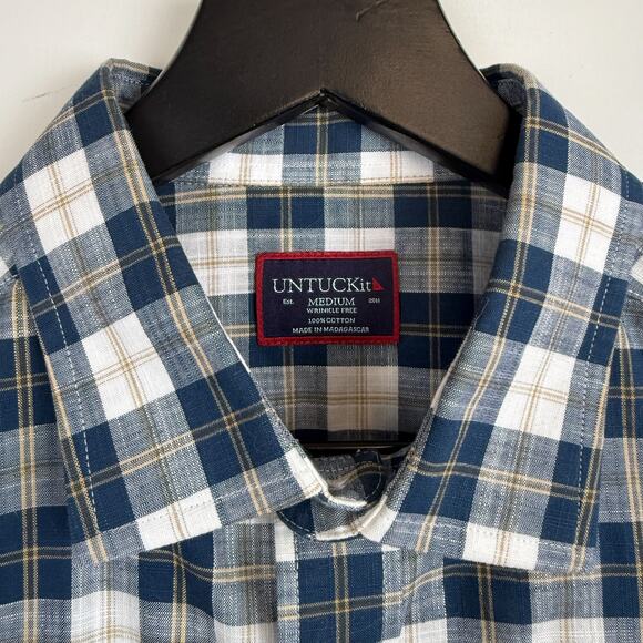UNTUCKit Mens Plaid Button Down Shirt Blue Cotton - M - Picture 3 of 7